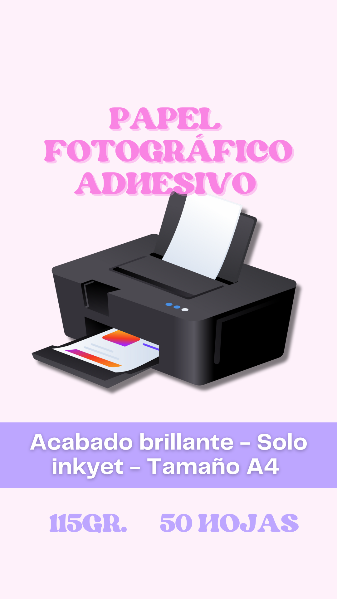 Papel Fotografico para imprimir ADHESIVO 115 gramos 50 hojas