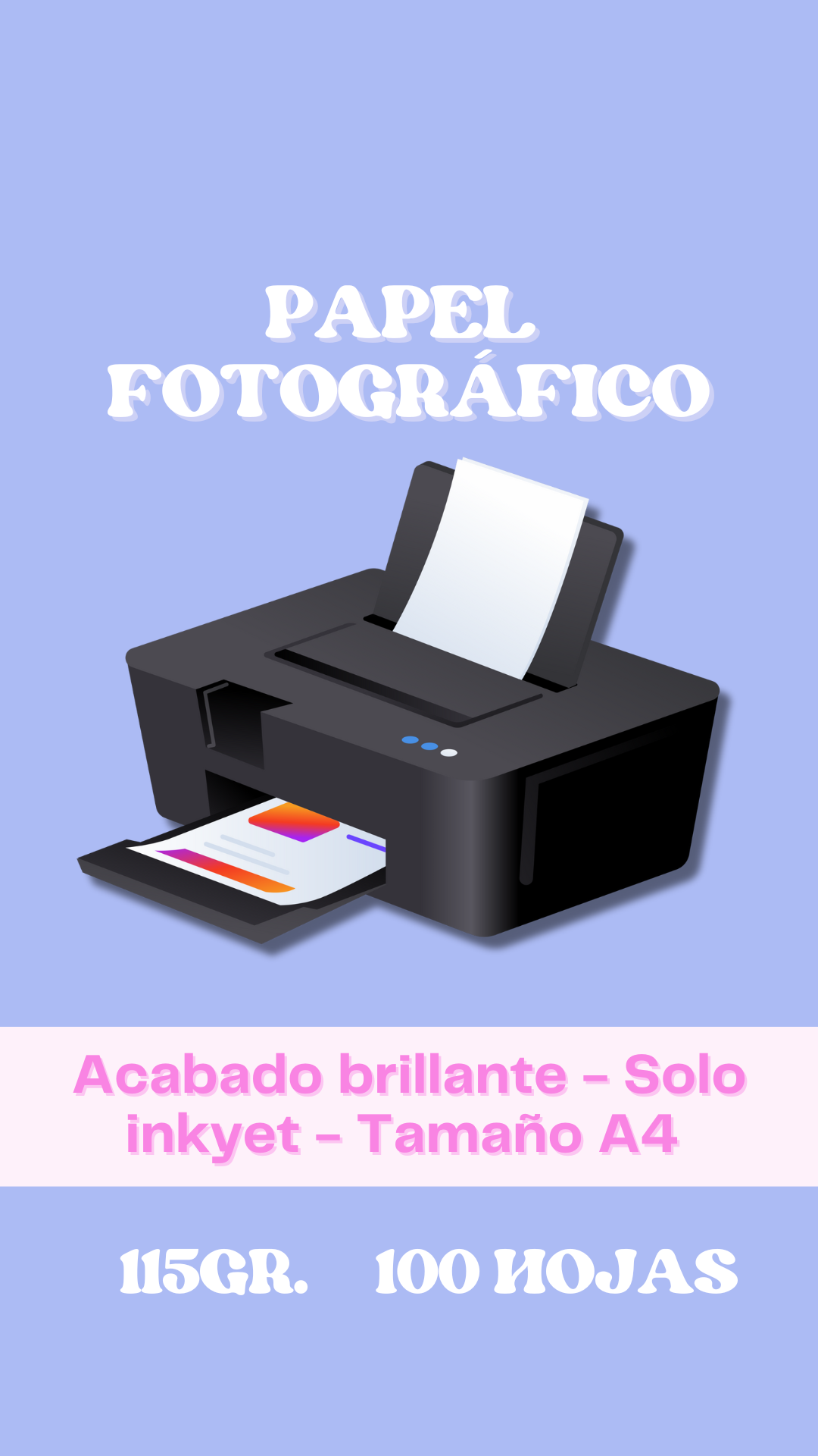 Papel Fotográfico para imprimir 115 gramos DELGADO 100 Hojas