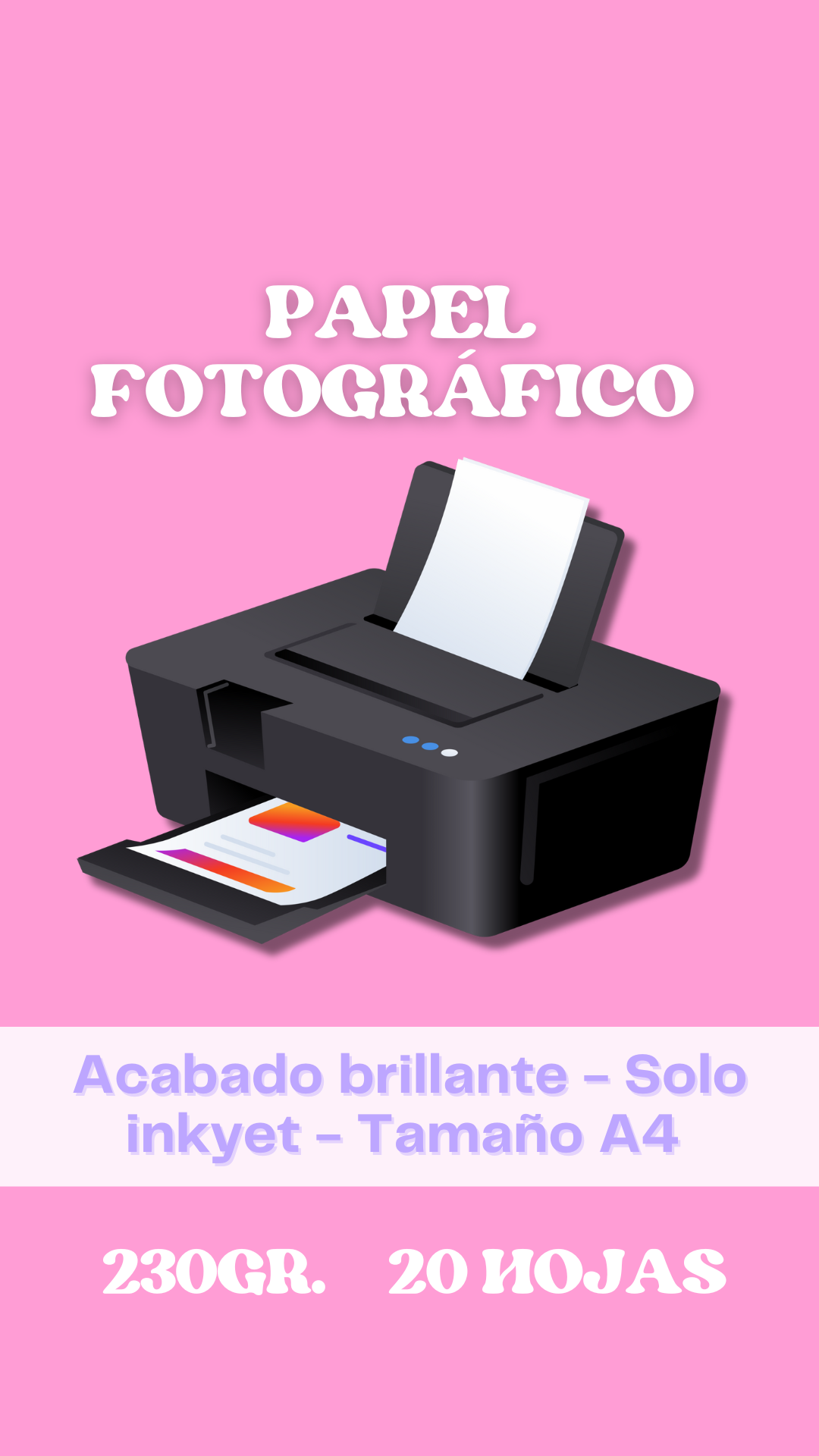 Papel Fotográfico 230gr. GRUESO 20 hojas